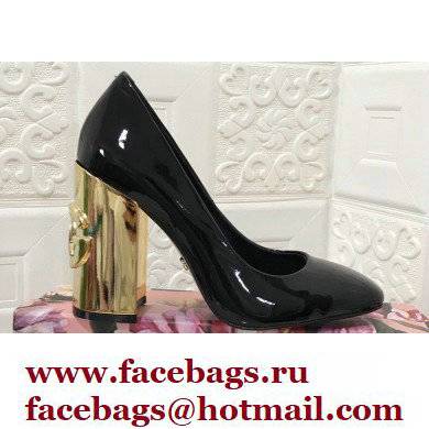 Dolce  &  Gabbana Heel 10.5cm Patent Leather Pumps Black with DG Karol Heel 2021